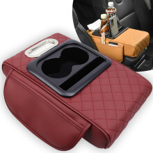 Apoio de braço 5 em 1 para carro com 2 porta-copos e capa para console – Armazena celulares, carteiras, lenços de papel e bebidas; Compatível