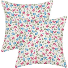 Vintage Floral Pillow Covers 18x18, Rustic Pink & Blue Throw Pillowcases for Sofa, Bed, or Outdoor Decor – Set of 2