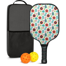 Pickleball Paddles Set with Floral Fiberglass Rackets, 2 Balls & Bag – Compatible with Indoor/Outdoor Play