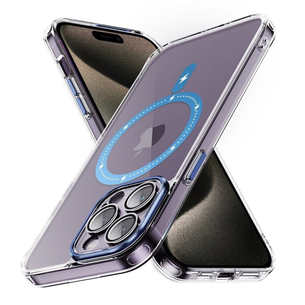 Xhy Magnetic Case For Iphone 15 (6.1"), Magsafe-Compatible, Shockproof, Non-Yellowing Crystal Clear, Blue 9399596511382