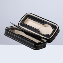 Zippered Watch Storage Box Watch Holder Organizer Dual Wristwatch Protector Travel Case (Black)