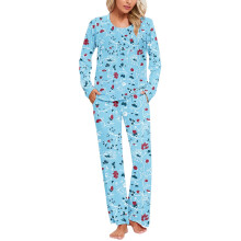 Conjunto de pijama de mujer de algodón, manga larga, dos piezas, ropa de dormir con bolsillos.