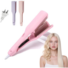Explicitu Hair Styling Tool with Negative Ionic Tech, French Curls Iron, 15-sec Heat-Up, 4 Settings, Travel & Home Use (Pink)