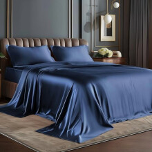 Ensemble de draps en satin bleu marine pour lit Queen
