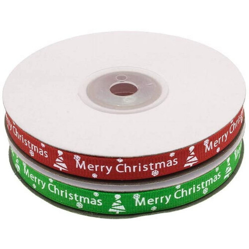 Σετ Χριστουγεννιάτικων Κορδελών Grosgrain 50Yards3/8" (Κόκκινο+Πράσινο) για Δώρα, Φιόγκους