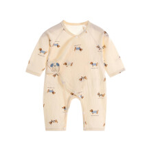 Newborn Girl Onesies, Thin Cotton Long Sleeve Air-Conditioned Jumpsuit with Puppy Print, Zip Tie Pajamas, White, 0–1 Month