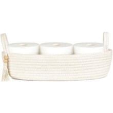 Boho vævet reb toiletpapirbakke – lille opbevaringskurv til tanktop, hylde, soveværelse og stue, hvid, 15,7" x 6", 1 pakke