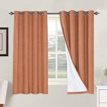 100% Blackout Thermal Insulated Linen Curtains, Heat & Light Blocking, 2 Panels, Orange, 52x63 Inch