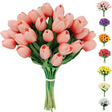 30 tulipanes artificiales de tacto real, color lavanda, tallos de látex – ideales para Pascua, bodas de primavera, ramos, centros de mesa y
