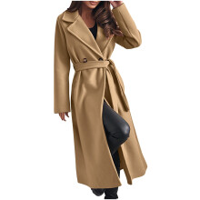 Trenchcoat met ceintuur voor dames, lichtgewicht wolmix, getailleerde pasvorm, effen kleur, lange mouwen, herfstjas
