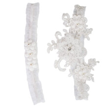 4Pièces Ensemble Jarretières Élastiques Blanches Floral Femme