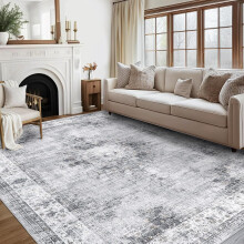 Tapete vintage cinza com medalhão, 1,20m x 1,80m