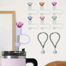 Kit de gobelets esthétiques : 6 couvercles de paille en silicone + 2 verres en cristal