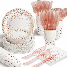 Partygeschirr-Set in Rosa und Roségold für 25 Gäste