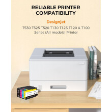 Cartouches d'encre JUNXIAO-711XL, paquet de 4, compatibles avec les imprimantes DesignJet T120/T125/T130/T520/T525/T530 (1 noire, 1 cyan, 1 magenta,