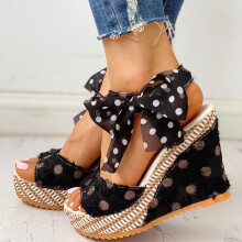 Sandalias de mujer UTTOASFAY Sandalias de cuña con plataforma para mujer Sandalias de tacón con lunares Zapatos de moda con cordones Calzado