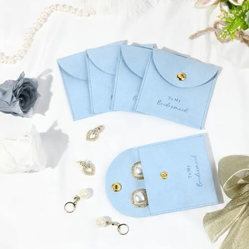 Brautjungfern-Schmuckbeutel-Set, 8-teilig, blauer Samt