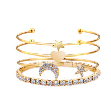 4-Piece Crystal Bracelet Jewelry Set for Teen Girls, Golden Alloy, for Graduation and -Term Wear