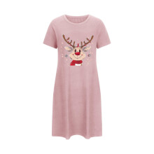 Damen-Nachthemd mit Weihnachtsmuster und Rundhalsausschnitt aus weichem Polyester