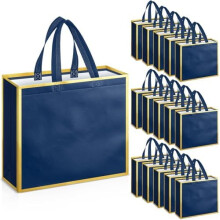 16 blaue und goldene Geschenktüten aus Vliesstoff mit Henkeln