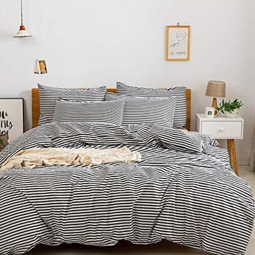 Randigt påslakanset i 100 % bomull, queen size