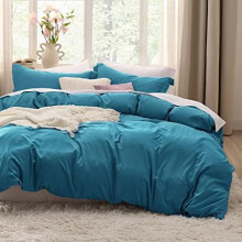 Set de husă de pilotă Teal Full Size (3 buc.): Husă de pilotă moale, pre-spălată, tip bumbac, 203x228 cm + 2 fețe de pat, închidere cu