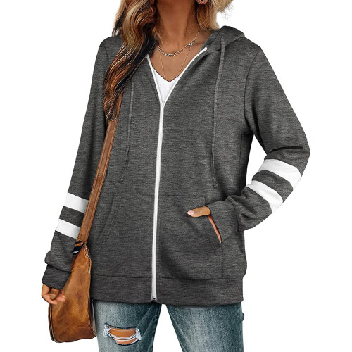 Felpa con cappuccio e zip da donna a maniche lunghe con tasca, taglie S-2XL