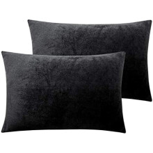 Zipped Velvet Toddler Pillowcases, 2 Pack Cozy Luxury Flannel Plush Travel Pillow Cases, 13x18 Inches, Black