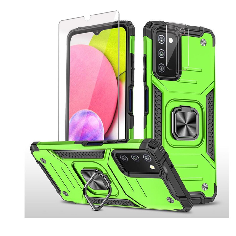 Xhy Compatible With Samsung Galaxy A03s Case: Magnetic Ring, Kickstand, Military-Grade Drop Protection, Screen & Lens Protector, Detachable, Green 9422877788545