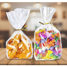 25x33 cm gennemsigtige cello-gaveposer med guldfarvede snore – 100