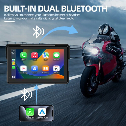 Motorcycle 7 Inch Navigation Screen Waterproof  Portable Screen Wireless Carplay Android Auto MP5 Player 1