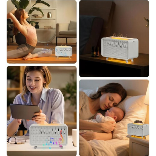 White Noise  Speaker Air Aroma Diffuser Humidifier with 8 Effect&Simulation Flame Noise  Speaker Light 1