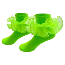 Girls Boys Sock Solid Color Ruffle Socks Double Lace Mesh Frilly Dance Socks Comfort School Sock,Green,6-12 Months