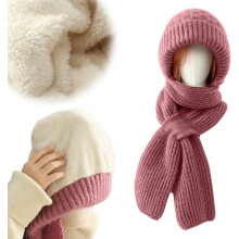 Sciarpa invernale con cappuccio lavorata a maglia e fodera in pile 3 in 1