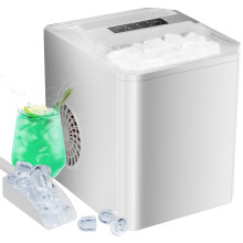 EDX Countertop Ice Maker, 26 lbs in 24 Hrs, 9 Ice Cubes Ready in 6 Mins, Self-Cleaning, with Basket & Scoop, For Home, Camping, White
