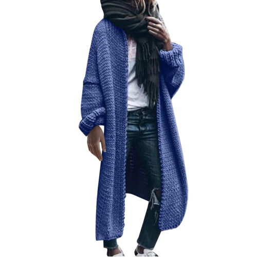 Damen-Strickcardigan, einfarbig blau, Oversized