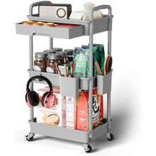 Chariot de rangement roulant à 3 niveaux, gris, 14,9 po x 10,6 po x 29,1 po