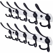 Porte-manteau mural avec 5 crochets triangulaires – Noir, lot de 2