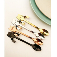 Cuchara de café/té de acero inoxidable con forma de gato, mini cuchara de mango largo, utensilio de cocina creativo