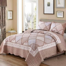 Ensemble de courtepointe réversible 3 pièces rose clair à motifs floraux patchwork, format Queen – Couette légère avec 2 taies d'oreiller