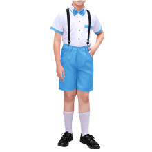Boys Summer Suit Set with Bow Tie, Sky Blue, Short Sleeve Lapel, Ages 3-4 Years, Compatible with Formal & Casual Wear