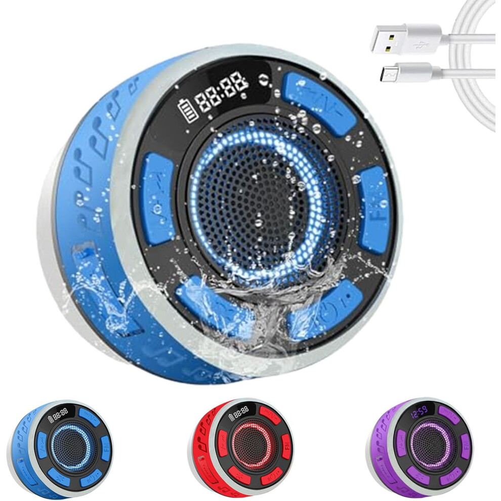 Ipx6 Waterproof Shower Speaker With Led Clock Screen - Portable Bluetooth 5.3 Radio, Rgb Lights, Suction Cup 9085618268876