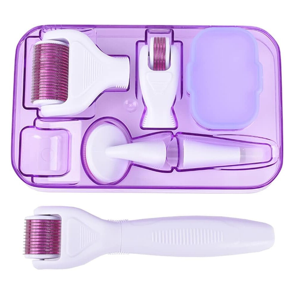 6-in-1 Derma Roller Kit,Titanium Microneedling Roller Kit Micro Needle Roller,300 and 720 Needles 0.25mm,1200 Needles 0.3mm with 5 Replaceable Heads