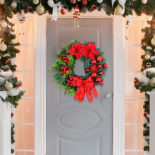 Guirlanda de Natal com Laço – Estilo Fazenda, 40 cm