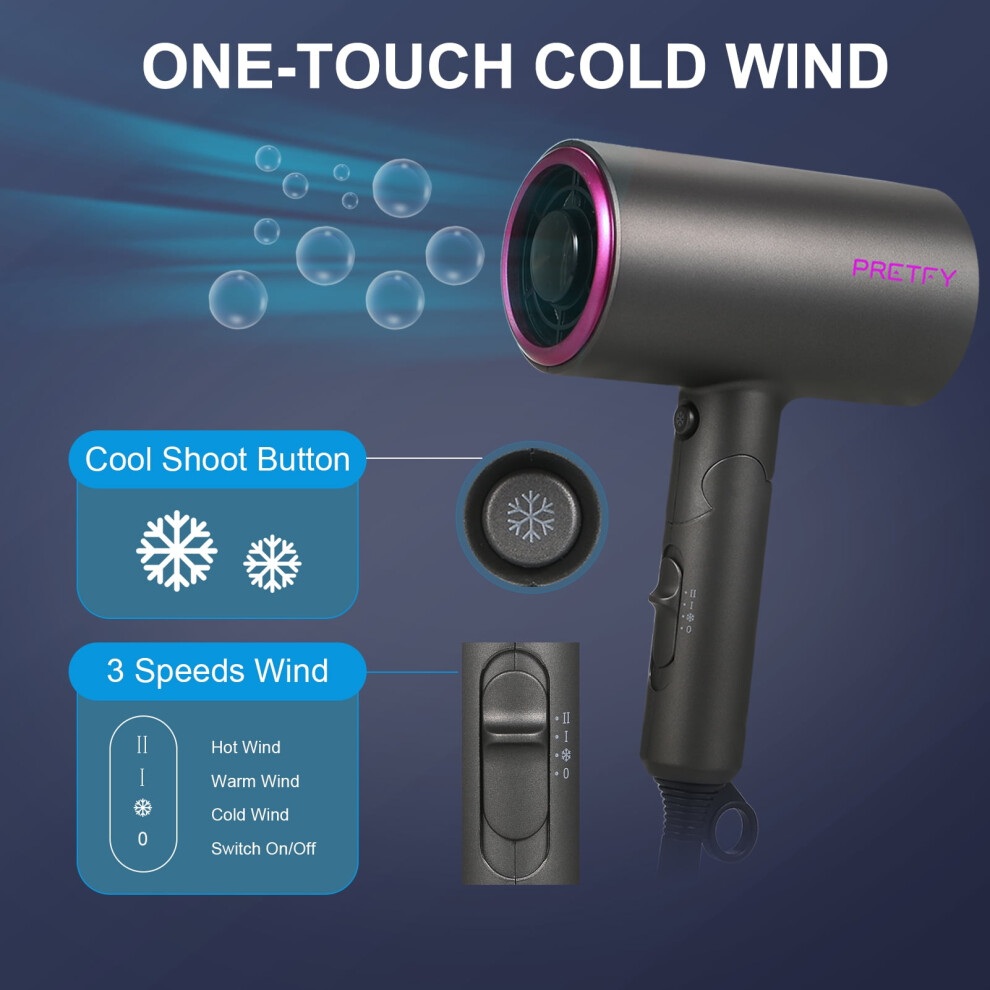 Low Noise Ionic Hair Dryer with Diffuser, 2 Speeds & Cold Shot â Compatible with Salon Use