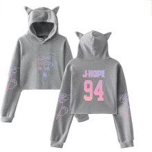 (Gray-J-HOPE, Tag 2XL=US L) Bts Kpop Unisex jung Kook Jimin 95 97 Hoodie Sweatshirt Cat Ears Crop Tops