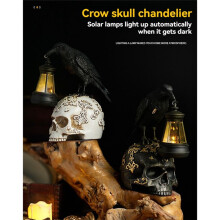 Halloween Gothic Darkness Crow Lamp Resin Crow Skull Sculpture Night Light for Halloween Decorations B