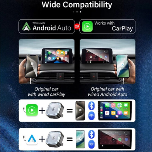 Car Wireless Carplay Android Auto 2in1 Box Plug& Wired to Wireless Dongle Android Auto CarPlay   Box 1