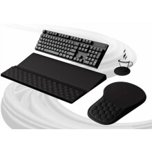 Set composto da tappetino ergonomico per mouse, poggiapolsi per tastiera e sottobicchiere.