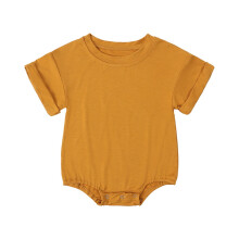 Grenouillères d'été pour bébés, couleur unie, sans pieds, confortables, à col rond et manches courtes, tailles 3 à 18 mois